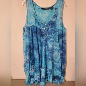 Dark Sapphire Tie Dye Sleeveless Blouse Tunic Top in size 22W 100% Rayon
